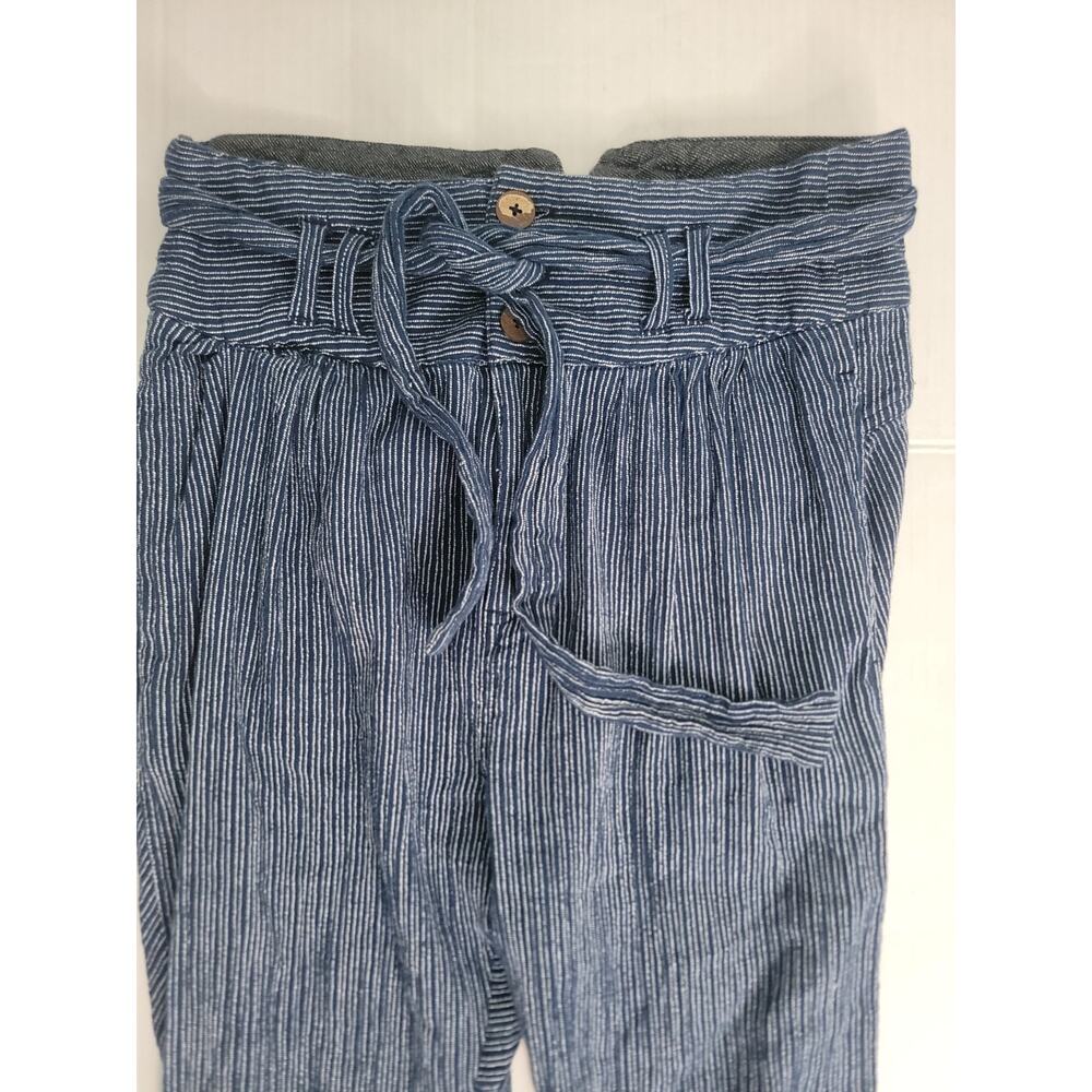Free People Harem Pants SZ 6 Cotton Yarn Dye Navy Striped Tie Button Pleated - Picture 5 of 12
